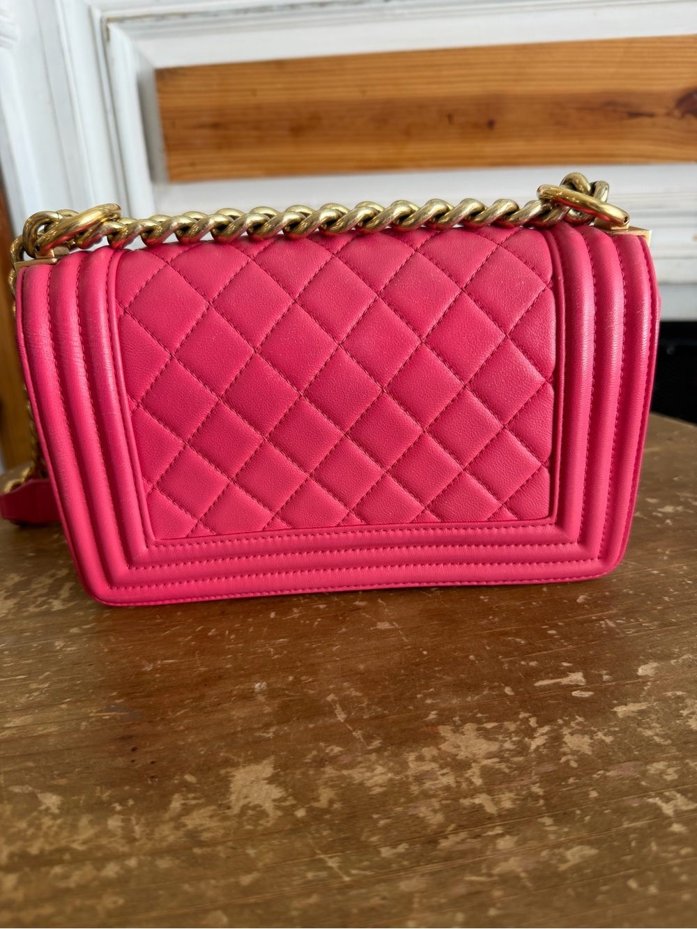 CHANEL Hot Pink Quilted Lambskin Small Boy bag Crossbody with Gold Hardware - Picture 4 of 16